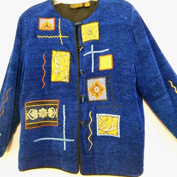 Allure chenille glass button embrd applq jacket M - Picture 2 of 12